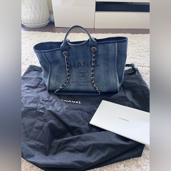 CHANEL Bags Preowned Authentic Chanel Deauville Denim Tote Blue Bag Poshmark